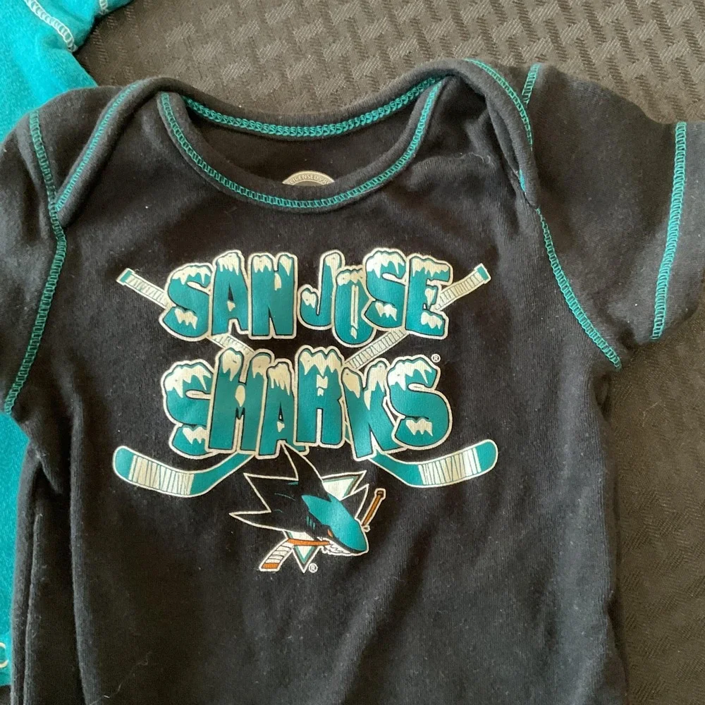 Lot of 3 San Jose‎ Sharks Bodysuit Shirts Boys 9-12 Months NHL Hockey One-piece